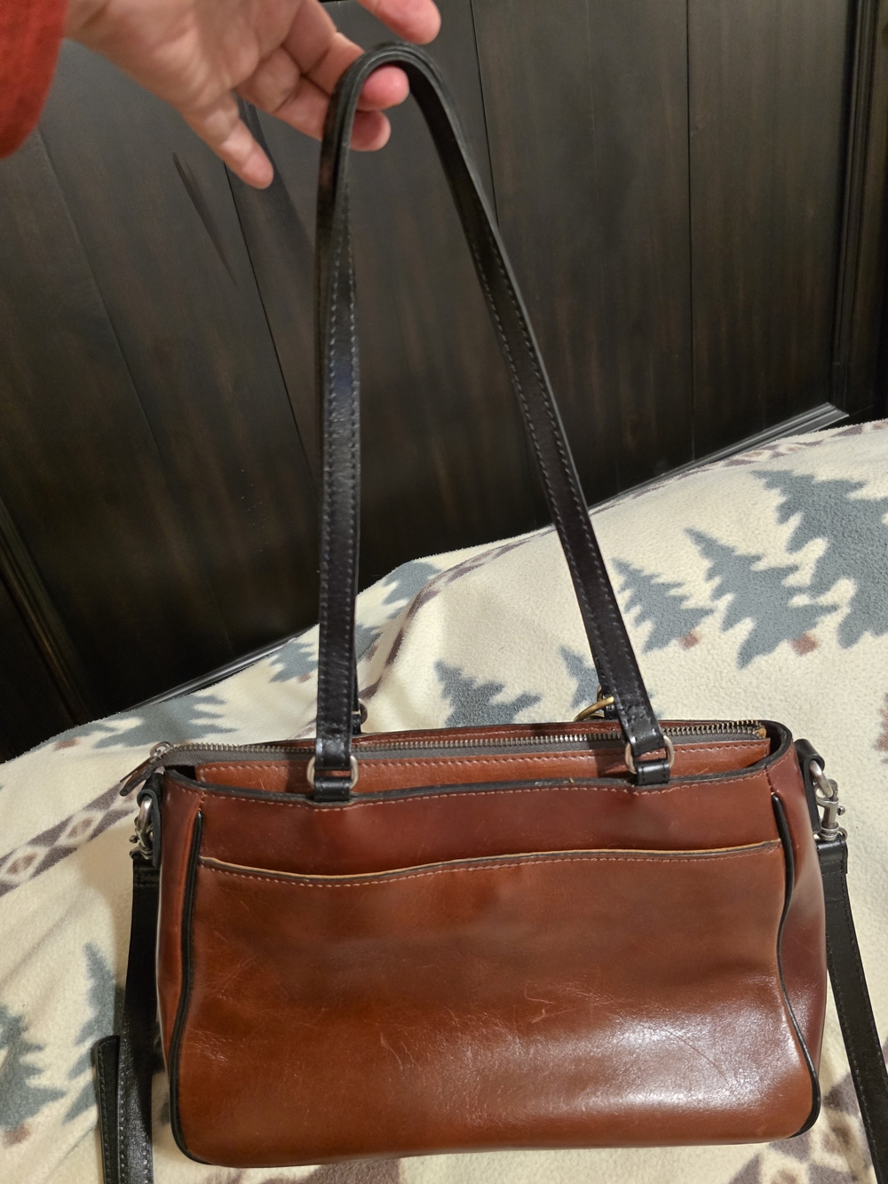 Patricia Nash Brown and Black Leather Crossbody Satchel w/ Bag Charm 14" X 9 EUC - Picture 6 of 9